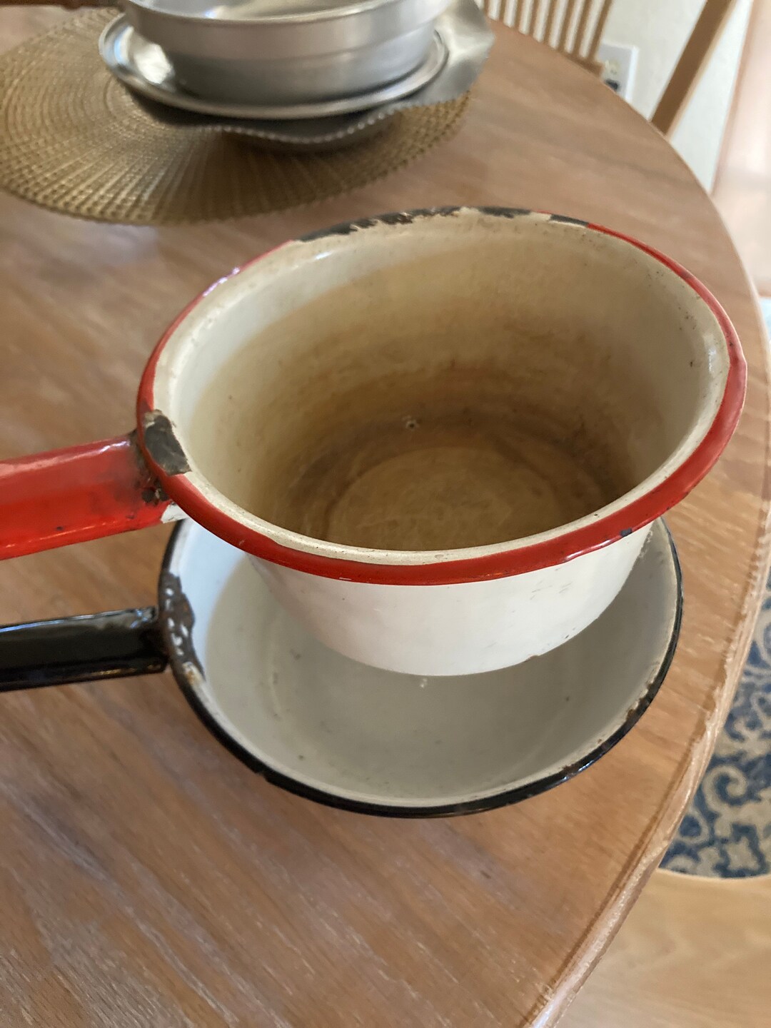 Antique Enamel Pans Set 2 Etsy