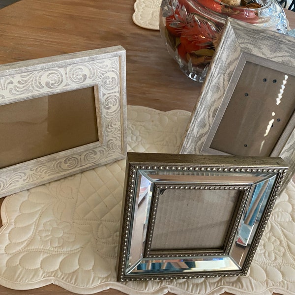 Set 3 picture frames white and mirror
