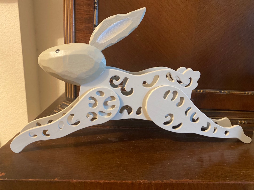 Wood Rabbit Filigree Figurine Table Decor - Etsy