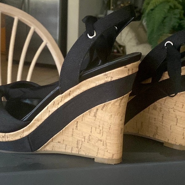 New black wedge heel ladies shoes