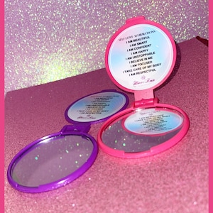 Self-Love Affirmation Compact Hand Mirror for Girls, back pack mirror, purse and handbag mirror, Affirmation Mirror, Flower Girl Mirror