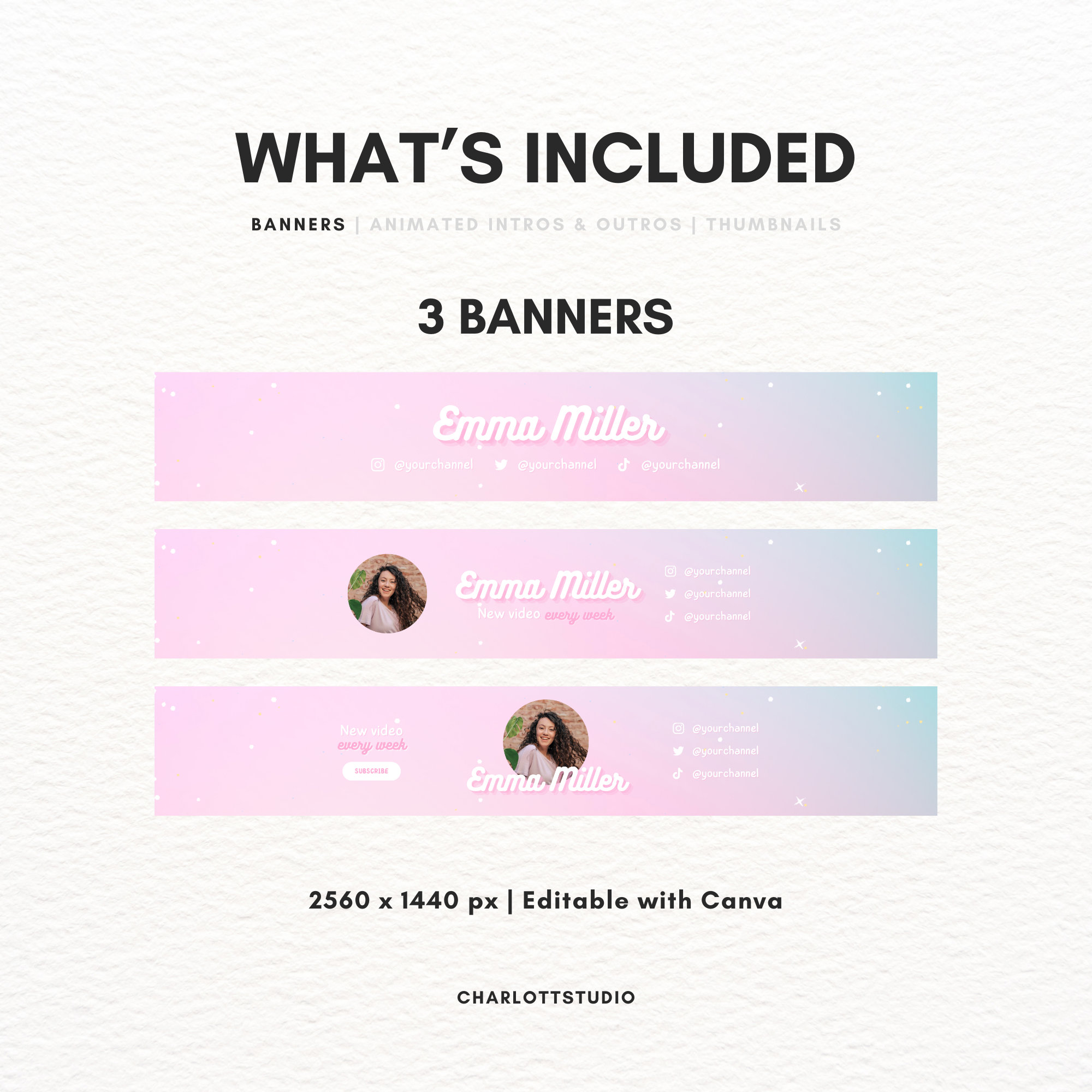 Pastel Pink Youtube Branding Kit | Animated Youtube Intro & Outro ...