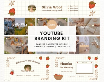 Cottagecore Youtube Branding Kit | Animated Youtube Intro and Outro, Youtube Banner, Thumbnail | Youtube Channel | Editable Canva Templates