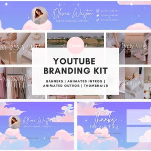 Aesthetic Sky Youtube Branding Kit | Animated Youtube Intro & Outro, Youtube Banner, Thumbnail | Youtube Channel | Editable Canva Template