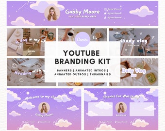 Cloudy Sky Youtube Branding Kit | Animated Youtube Intro and Outro, Youtube Banner, Thumbnail | Youtube Channel | Editable Canva Template