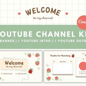 YouTube Channel Kit | Animated Youtube Intro and Outro | Youtube Banner | Aesthetic Cute Retro Cottagecore | Editable Canva Templates