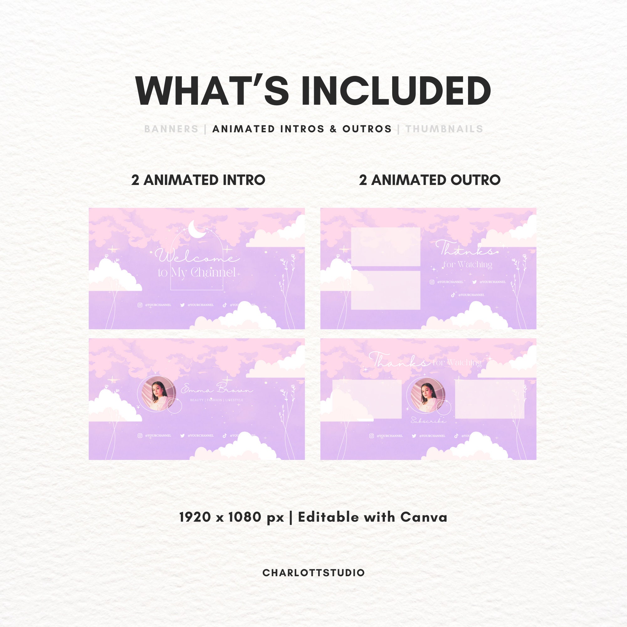 Pink Youtube Branding Kit | Animated Youtube Intro and Outro, Youtube ...