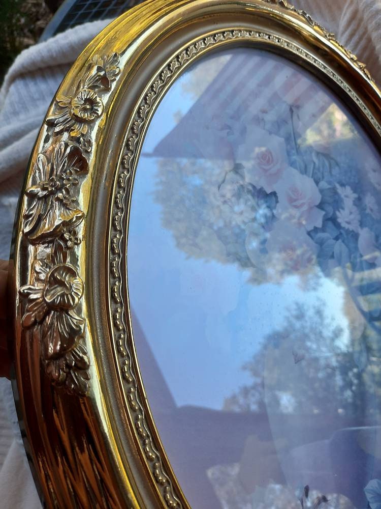 Vintage Wall Art/ Roses/ Art/ Wall Decor/ T.C. Chui/ Gold/ Oval/ Frame ...