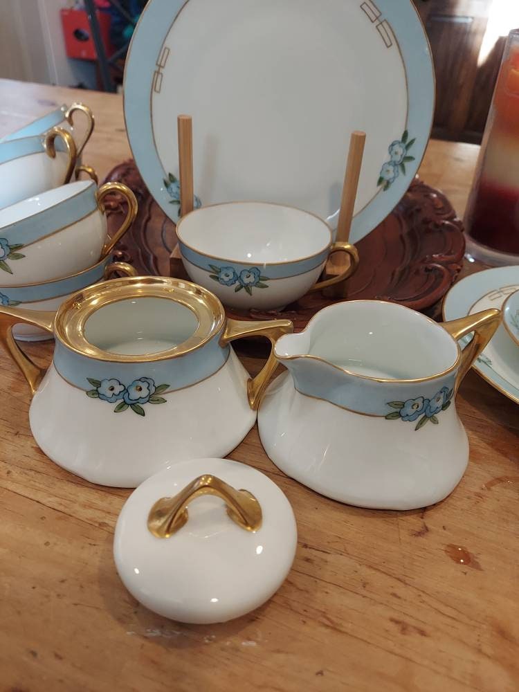 Rare Vintage Tea Set/ Gold Dishes/bavaria/ Light Blue/ Germany/ Coffee
