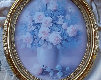 Vintage Cottage Garden Canvas Art Print in Ornate Bronze Gold Arched ...
