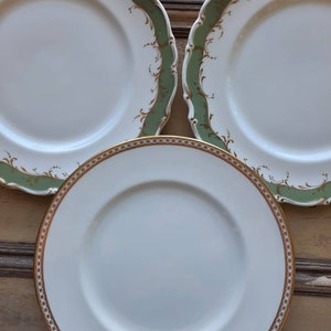 England/ fine bone china/ Green/ Gold/ White/ Ulander/ Fontainebleau/ Replacement/ Plates/ Mid-century/ Vintage/ Elegant/ Heirloom/ Dishes