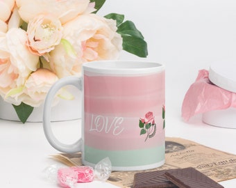 Floral Rose Ceramic Coffee Mug, Valentine's Day Gift