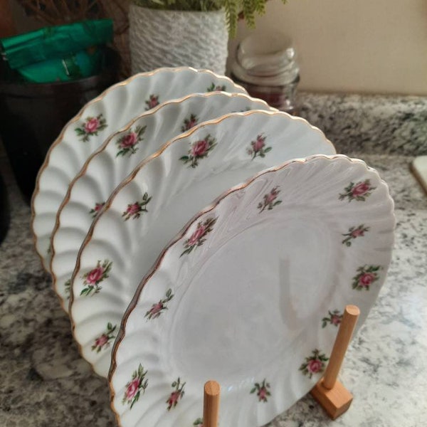 Vintage, Porcelain, Dishes, pink, Rose, Painted, Plates, Gold, Elegant, floral, Print, Dinnerware, Plate Set, Collectable, Victorian, Unique