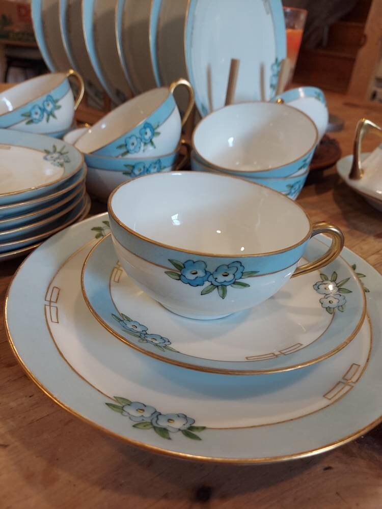 Rare Vintage Tea Set/ Gold Dishes/bavaria/ Light Blue/ Germany/ Coffee