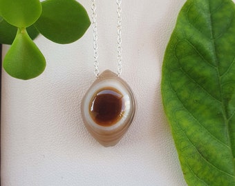 Beautiful Eye agate 92.5 Sterling sliver necklace, agate necklace, agate pendant, 92.5 silver necklace for women, birthday gift