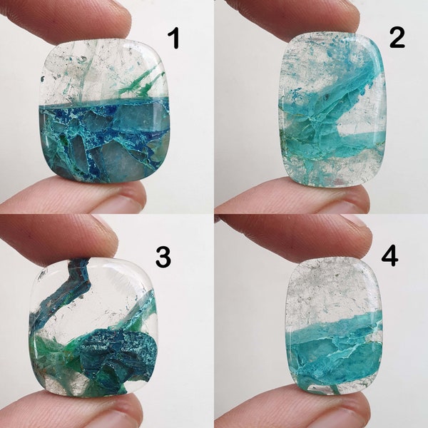 Extremely Rare chrysocolla cabochons , rare chrysocolla in quartz , chrysocolla with crystal