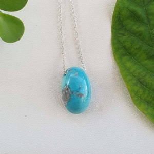 Turquoise sliver necklace, turquoise necklace, natural turquoise pendant, 92.5 silver necklace for women, birthday gift