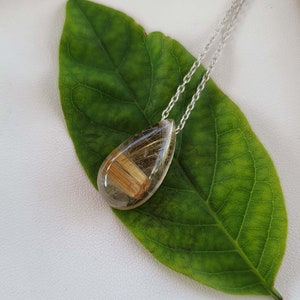 golden rutile quartz sliver necklace, rutile Quartz necklace, natural rutilated quartz pendant, 92.5 silver necklace for women birthday gift