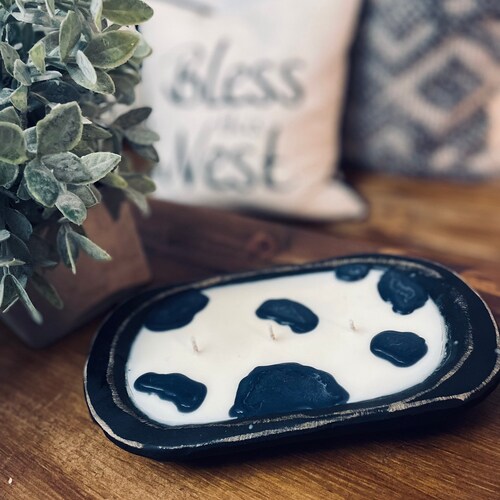 Choose Your Scent Farmhouse Cow Print Dough Bowl Candle Etsy