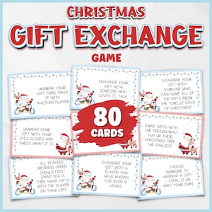 Jeu d'échange de cadeaux de Noël | Cartes d'échange de cadeaux White Elephant | Jeu de Noël en famille | Jeu de fête de Noël | Jeu de Noël imprimable
