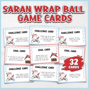 Jogo Saran Wrap | Jogo de bola Saran Wrap | Cartões de desafio do envoltório de Saran | Jogos de Natal | Jogo de Natal para impressão para famílias | Envoltório Saran