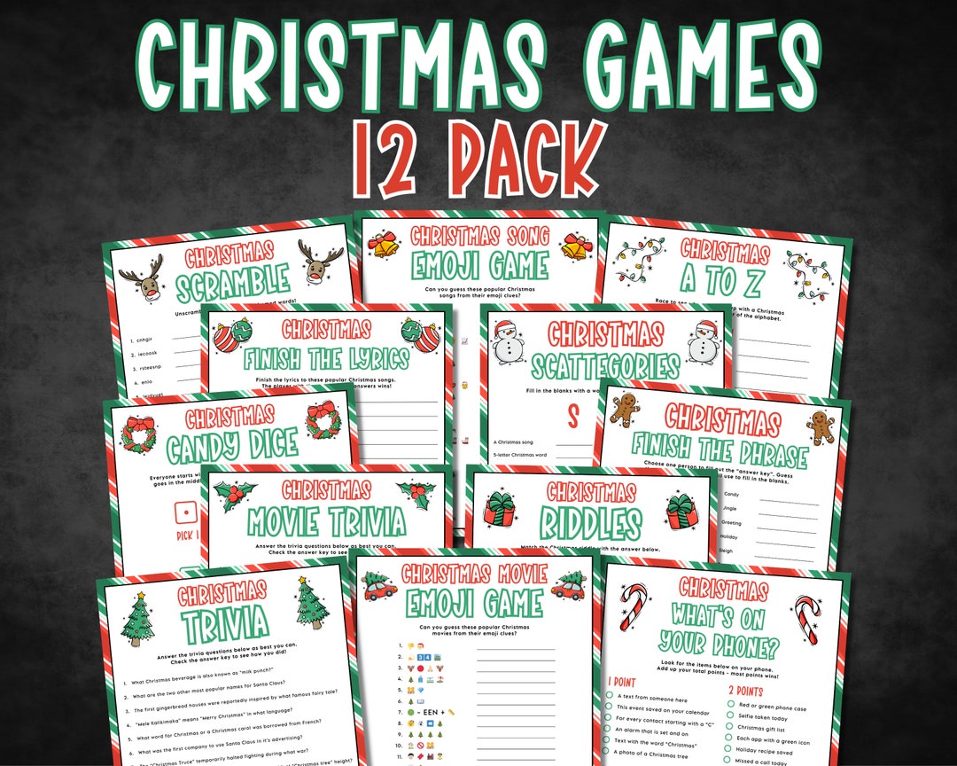 Christmas Printable Games Bundle, Christmas Party Games, Christmas
