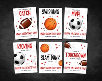 Sports Valentine's Day Cards, Printable Valentine's for Kids, Kids Valentine's Cards, Valentine's Day Gift Tags, Class Valentine's Cards