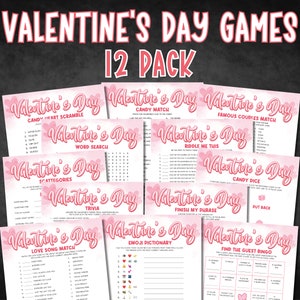 Valentine&#39;s Day Games, Valentine&#39;s Game Bundle, Valentine&#39;s Fun Printable Games, Galentine&#39;s Day, Valentines Party Games for Kids & Adults