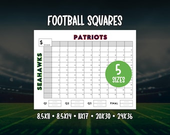 Football Squares Printable, Super Football Bowl Squares, Football Fundraiser, Football Betting Game, Football Pool, Football Square Grid