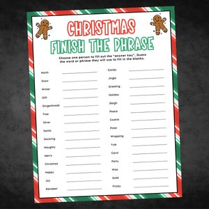 Christmas Finish The Phrase, Christmas Printable Game, Christmas Family Game, Christmas Party Game, Christmas Game Adult and Kid, Friendsmas