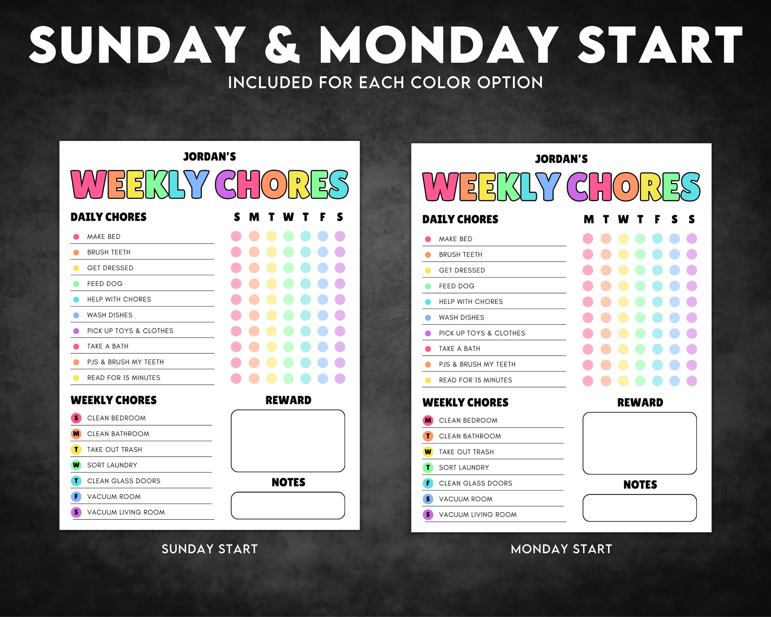 Editable Weekly Chore Chart for Kids, Printable Chore Chart, Kids Daily ...