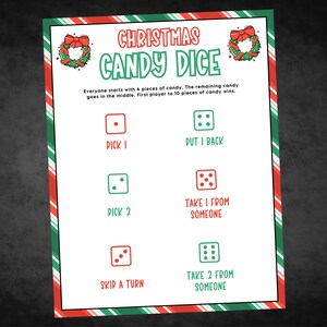 Christmas Candy Dice Game, Christmas Printable Game, Christmas Family Game, Christmas Party Game, Christmas Game Adult and Kids, Friendsmas