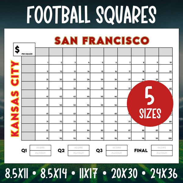 Football Squares Printable, Super Football Bowl Squares, Football Fundraiser, Football Betting Game, Football Pool, Football Square Grid