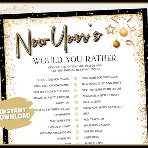 New Years Games, Would You Rather, NYE Games, New Years Eve Printable Game, New Years Party, New Years Eve Party Games for Kids and Adult