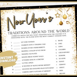 New Years Games, Traditions Around The World, New Years Eve Printable Game, New Years Party, New Years Eve Party Games for Kids and Adults