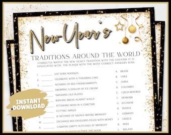 New Years Games, Traditions Around The World, New Years Eve Printable Game, New Years Party, New Years Eve Party Games for Kids and Adults