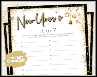 New Years Games, New Years A to Z, New Years Eve Printable Games, New Years Party, New Years Eve Party Games for Kids and Adults, NYE Game