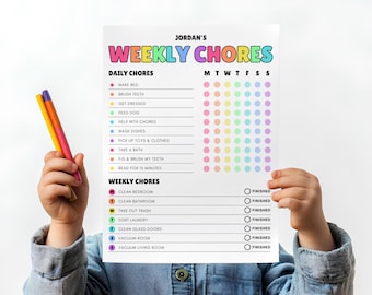 Editable Weekly Chore Chart for Kids, Printable Chore Chart, Kids Daily Responsibility Chart, Kids Chore Chart, Kids Daily Routine