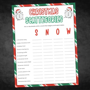Christmas Scattegories, Christmas Printable Game, Christmas Family Game, Christmas Party Game, Christmas Game Adult and Kids, Friendsmas