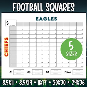 Football Squares stampabili, Super Football Bowl Squares, Raccolta fondi per il football, Gioco di scommesse sul football, Totocalcio, Griglia di football square