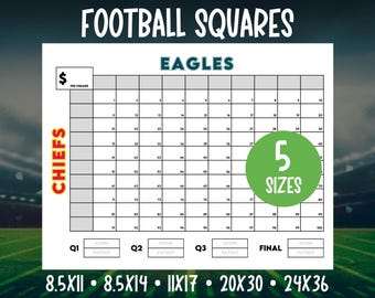 Football Squares Printable, Super Football Bowl Squares, Football Fundraiser, Football Betting Game, Football Pool, Football Square Grid