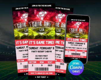 The Big Game Party Invitation 2025, Editable Invite, Digital Invite, Football Invitation, Mobile Invite, Party Invite, Football Ticket
