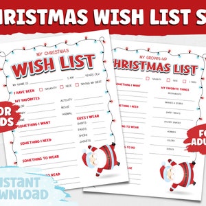 Weihnachtswunschliste Printable Set | Weihnachts-Wunschliste für Kinder und Erwachsene | Kinder-Weihnachts-Wunschliste | Weihnachtswunschliste für Erwachsene zum Ausdrucken