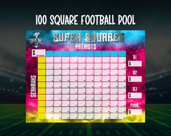 Football Squares Printable, Super Football Bowl Squares, Football Fundraiser, Football Betting Game, Football Pool, Football Square Grid