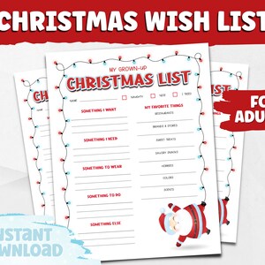 Weihnachts-Wunschliste für Erwachsene | Weihnachtswunschliste Printable | Weihnachten Meine Lieblingssachen | Weihnachtswunschliste für Erwachsene | Feiertagsliste