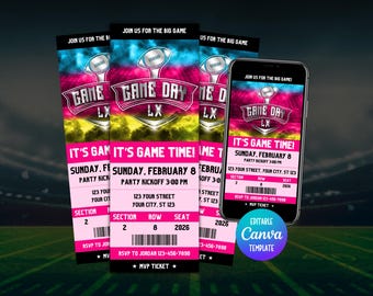 The Big Game Party Invitation 2026, Editable Invite, Digital Invite, Football Invitation, Mobile Invite, Party Invite, Football Ticket