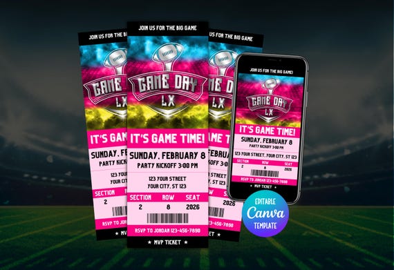 The Big Game Party Invitation 2026, Editable Invite, Digital Invite, Football Invitation, Mobile Invite, Party Invite, Football Ticket
