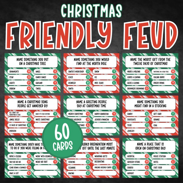 Christmas Friendly Feud Game, Printable Christmas Game, Christmas Game Adults Family, Christmas Party Game, Christmas Trivia
