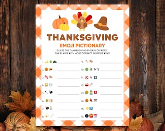 Thanksgiving Emoji Pictionary Game, Friendsgiving Party Games, Fall Time Activities for Adults, Teens and Kids, Thanksgiving Printable Games