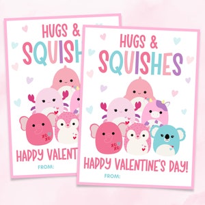 Squish Valentinstag Karten, druckbare Valentinstag für Kinder, Kinder Valentinstag Karten, Valentinstag Geschenkanhänger, Klasse Valentinstag Karten